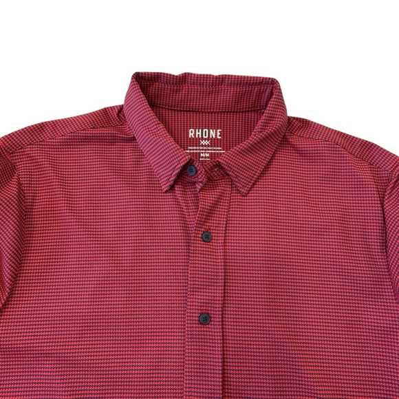 Rhone Mens Commuter Red Blue Houndstooth Pattern Performance Stretch Shirt, M - Picture 4 of 10